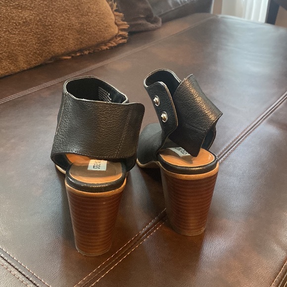 Like New Black Leather Peep Toe Block Heels - Picture 3 of 7